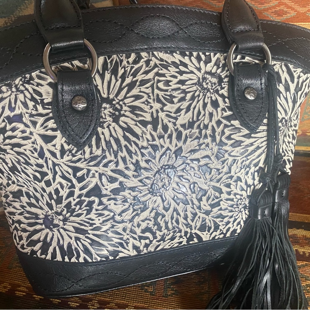 Patricia Nash Black and White Shoulder Bag with Bold Sunflower Embossed Design